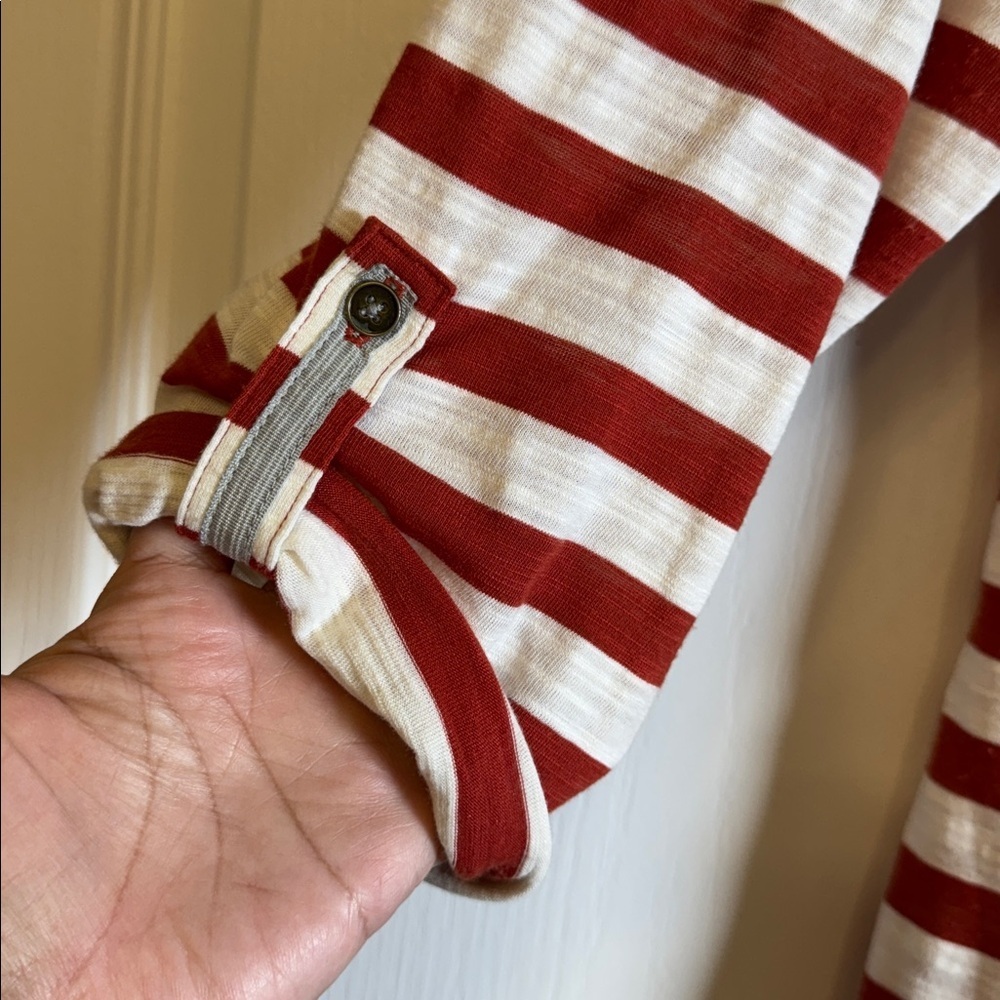 Anthropologie Blouse 3/4 Sleeve Striped Burnt Orange White Size Large EUC #2217 - Picture 2 of 4